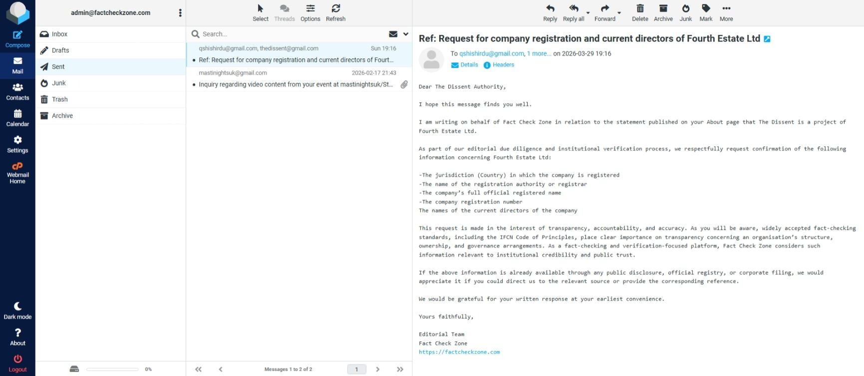 Contact Email to Dissent