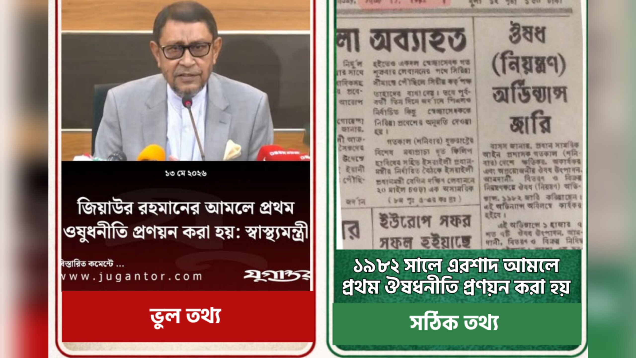 “জিয়াউর রহমানের আমলে প্রথম ঔষধ নীতি প্রণয়ন হয়”-স্বাস্থ্যমন্ত্রীর এই তথ্যটি সত্য নয়